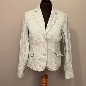 Mifresia Women's Sea foam Green and White Seersucker Blazer